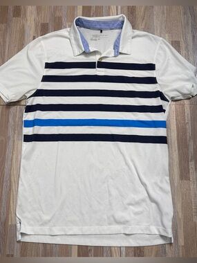 Nike Golf White & Navy Striped Polo with Blue Accent Men’s Size Small
